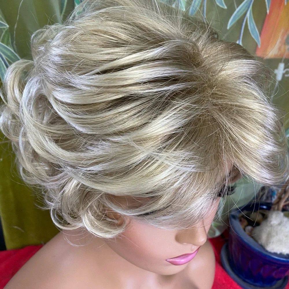 curly pixie ombré mixed blonde wig